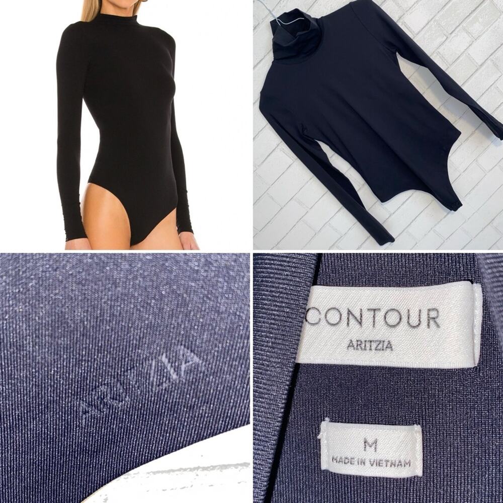 ARITZIA $112 Contour Black Thong Turtleneck Bodysuit MED EUC